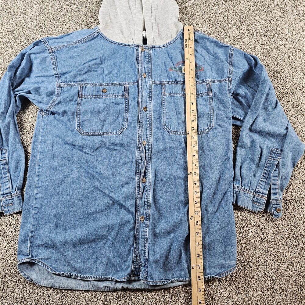 Vintage Gitano Shirt Mens Medium Blue Chambray Buttoned Hooded 80s 90s Western - Picture 8 of 10